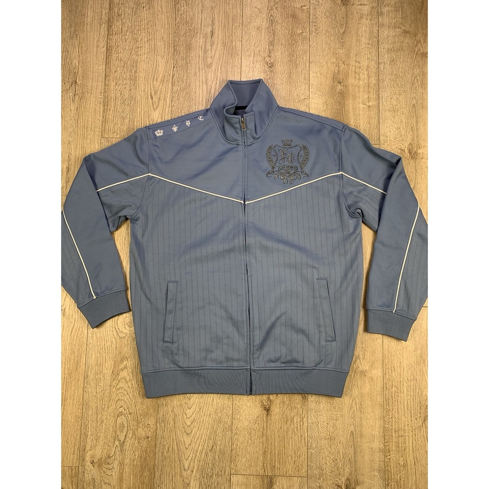 ECKO UNLTD. Jacket Mens Large Blue Track Full Zip Mock Neck‎ Crested Long Sleeve